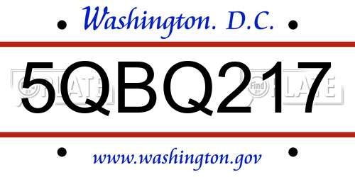 5QBQ217 District Of Columbia License Plate