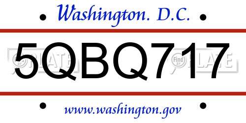 5QBQ717 District Of Columbia License Plate