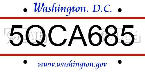 5QCA685 District Of Columbia License Plate