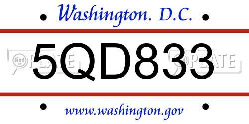 5QD833 District Of Columbia License Plate