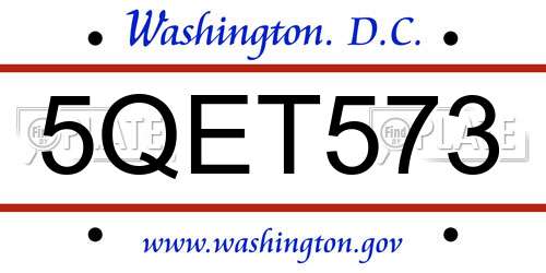 5QET573 District Of Columbia License Plate