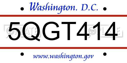 5QGT414 District Of Columbia License Plate