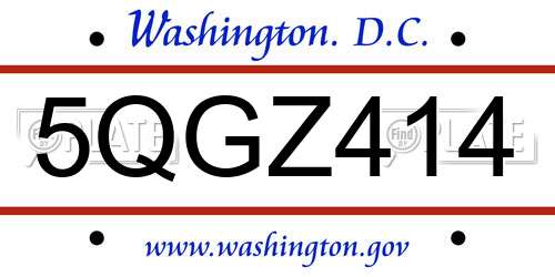 5QGZ414 District Of Columbia License Plate