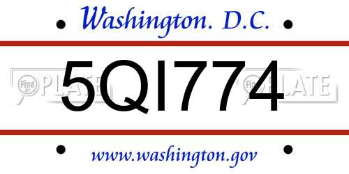 5QI774 District Of Columbia License Plate