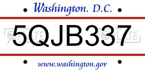 5QJB337 District Of Columbia License Plate