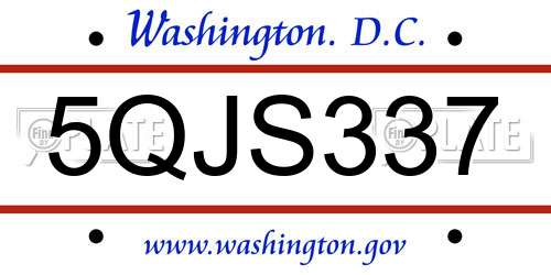 5QJS337 District Of Columbia License Plate