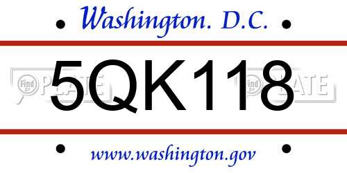 5QK118 District Of Columbia License Plate