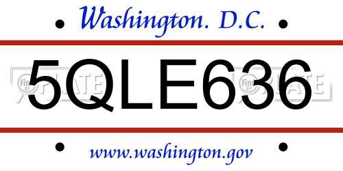 5QLE636 District Of Columbia License Plate