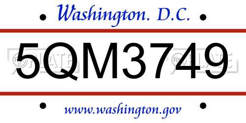 5QM3749 District Of Columbia License Plate