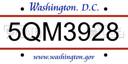 5QM3928 District Of Columbia License Plate