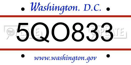 5QO833 District Of Columbia License Plate
