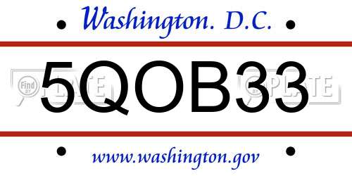 5QOB33 District Of Columbia License Plate