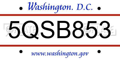 5QSB853 District Of Columbia License Plate