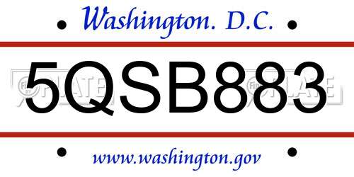 5QSB883 District Of Columbia License Plate