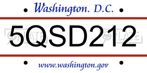 5QSD212 District Of Columbia License Plate