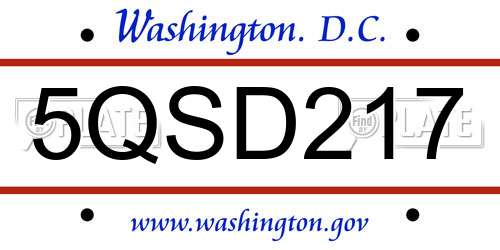 5QSD217 District Of Columbia License Plate