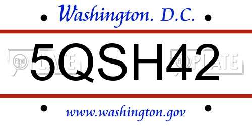5QSH42 District Of Columbia License Plate