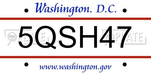 5QSH47 District Of Columbia License Plate