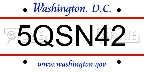 5QSN42 District Of Columbia License Plate