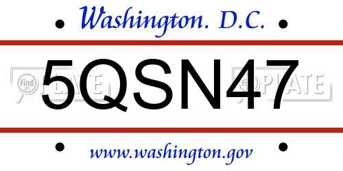 5QSN47 District Of Columbia License Plate