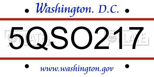 5QSO217 District Of Columbia License Plate