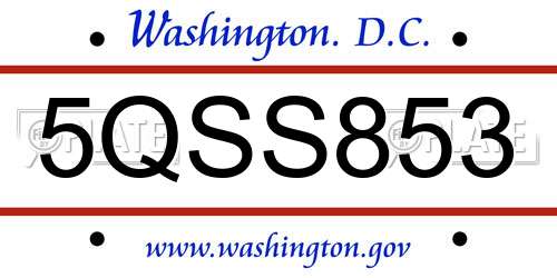 5QSS853 District Of Columbia License Plate
