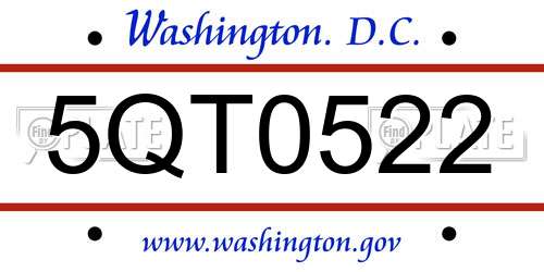 5QT0522 District Of Columbia License Plate