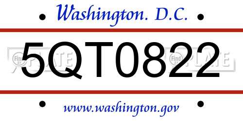 5QT0822 District Of Columbia License Plate