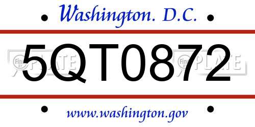 5QT0872 District Of Columbia License Plate