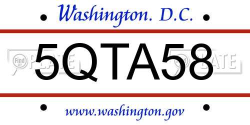 5QTA58 District Of Columbia License Plate
