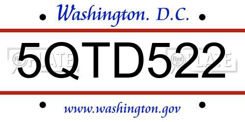 5QTD522 District Of Columbia License Plate