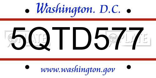 5QTD577 District Of Columbia License Plate