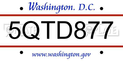 5QTD877 District Of Columbia License Plate