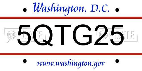 5QTG25 District Of Columbia License Plate
