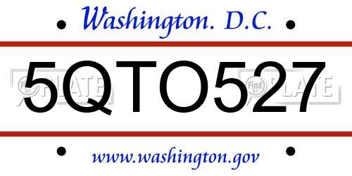 5QTO527 District Of Columbia License Plate