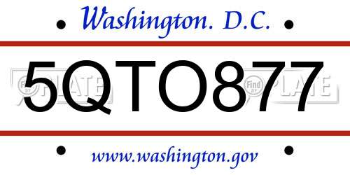 5QTO877 District Of Columbia License Plate