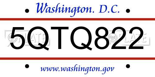 5QTQ822 District Of Columbia License Plate