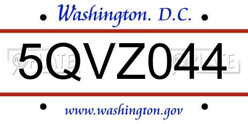 5QVZ044 District Of Columbia License Plate