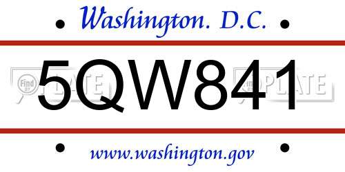 5QW841 District Of Columbia License Plate