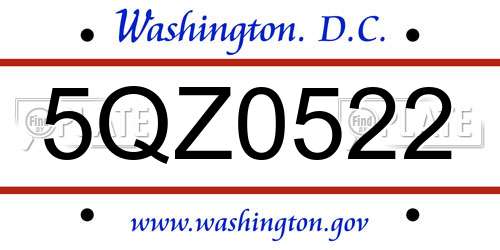 5QZ0522 District Of Columbia License Plate