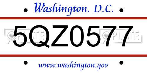 5QZ0577 District Of Columbia License Plate