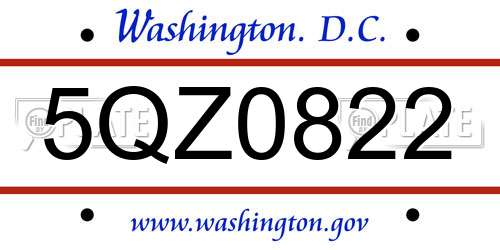 5QZ0822 District Of Columbia License Plate