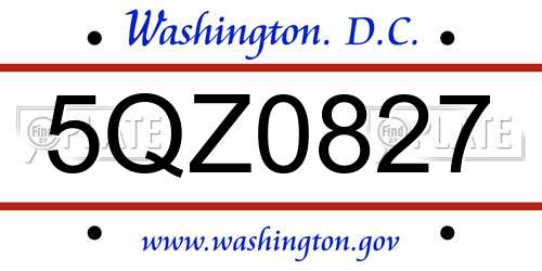 5QZ0827 District Of Columbia License Plate