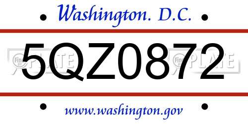 5QZ0872 District Of Columbia License Plate