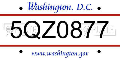 5QZ0877 District Of Columbia License Plate