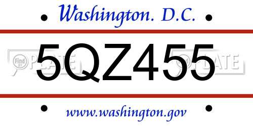 5QZ455 District Of Columbia License Plate