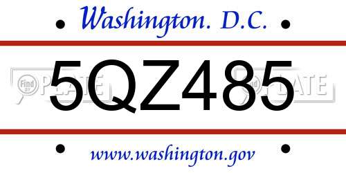 5QZ485 District Of Columbia License Plate