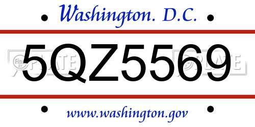 5QZ5569 District Of Columbia License Plate
