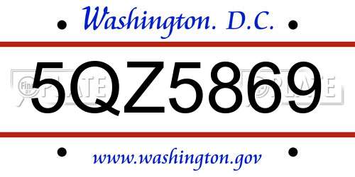 5QZ5869 District Of Columbia License Plate