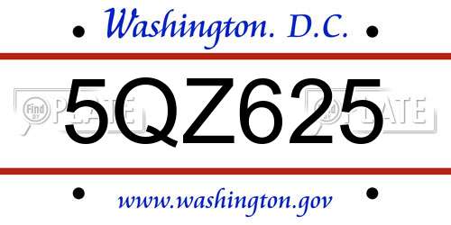 5QZ625 District Of Columbia License Plate